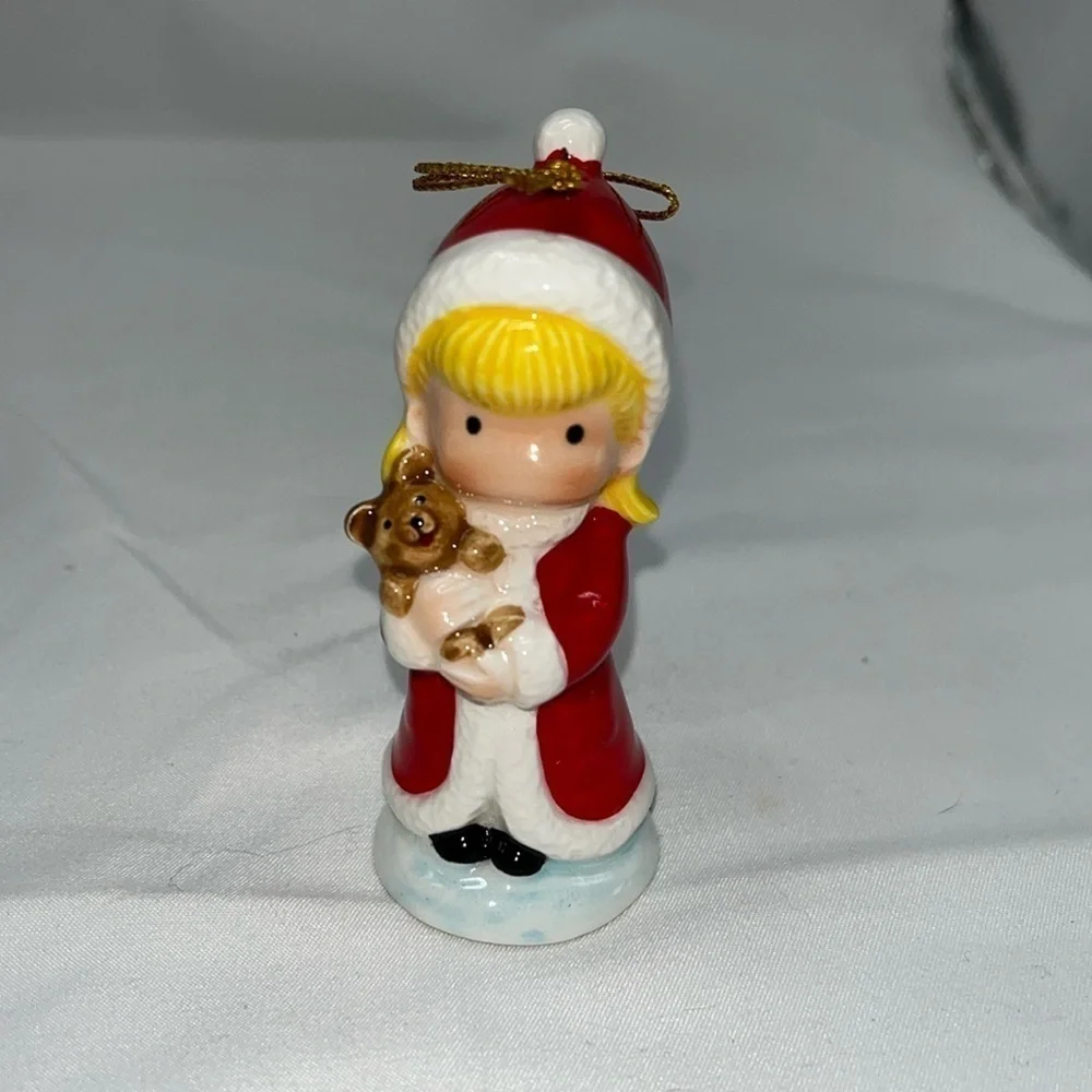 Vintage Joan Walsh Anglund Porcelain Christmas Ornament Girl with Bear